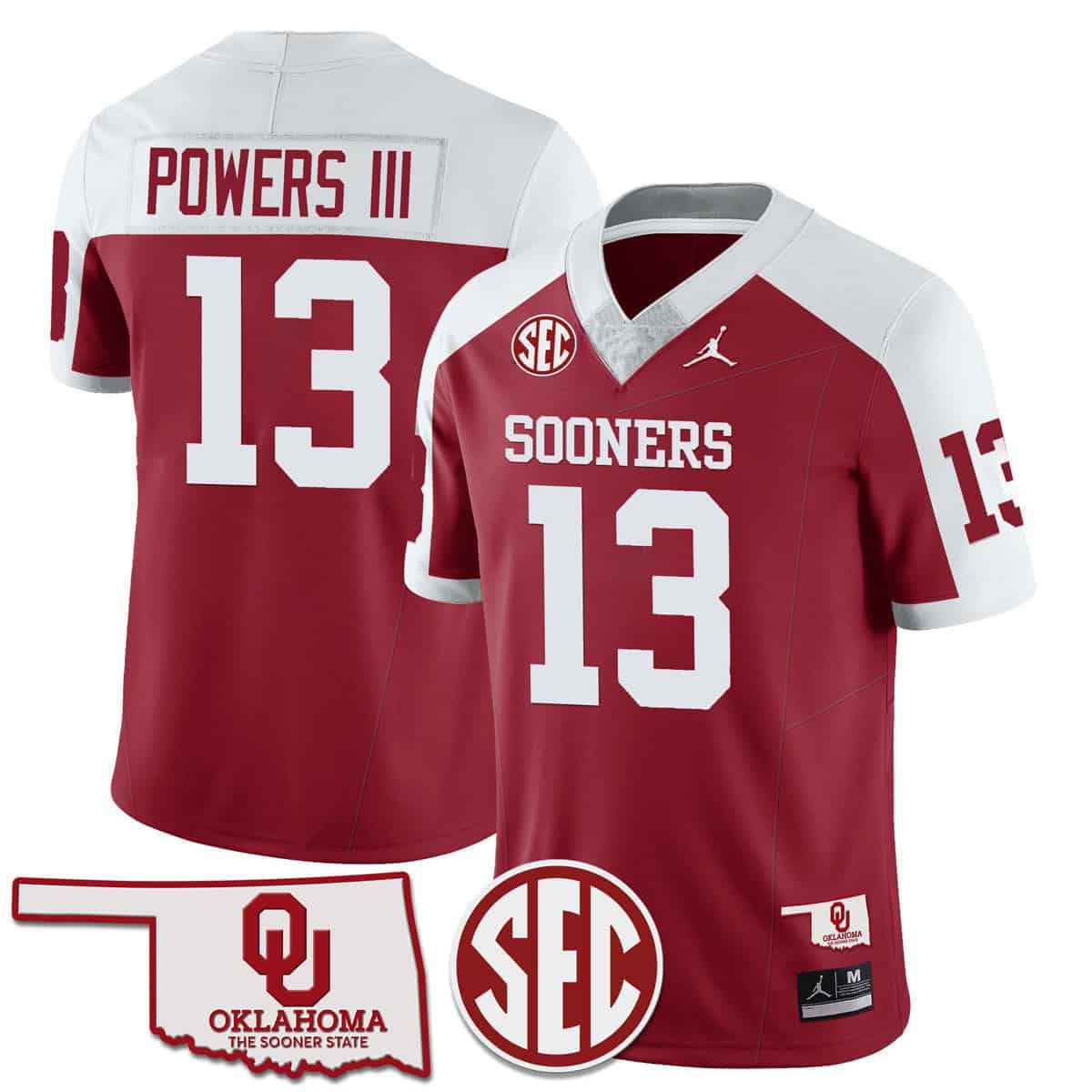 Men Oklahoma Sooners #13 Powers iii Red 2024 SEC Patch Vapor Premier Limited NCAA Jersey->ncaa teams->NCAA Jersey